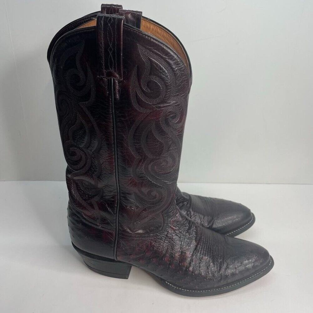 Men's TONY LAMA Full Quill Ostrich Western USA Made Boots 11B 03493 Deep Red VTG